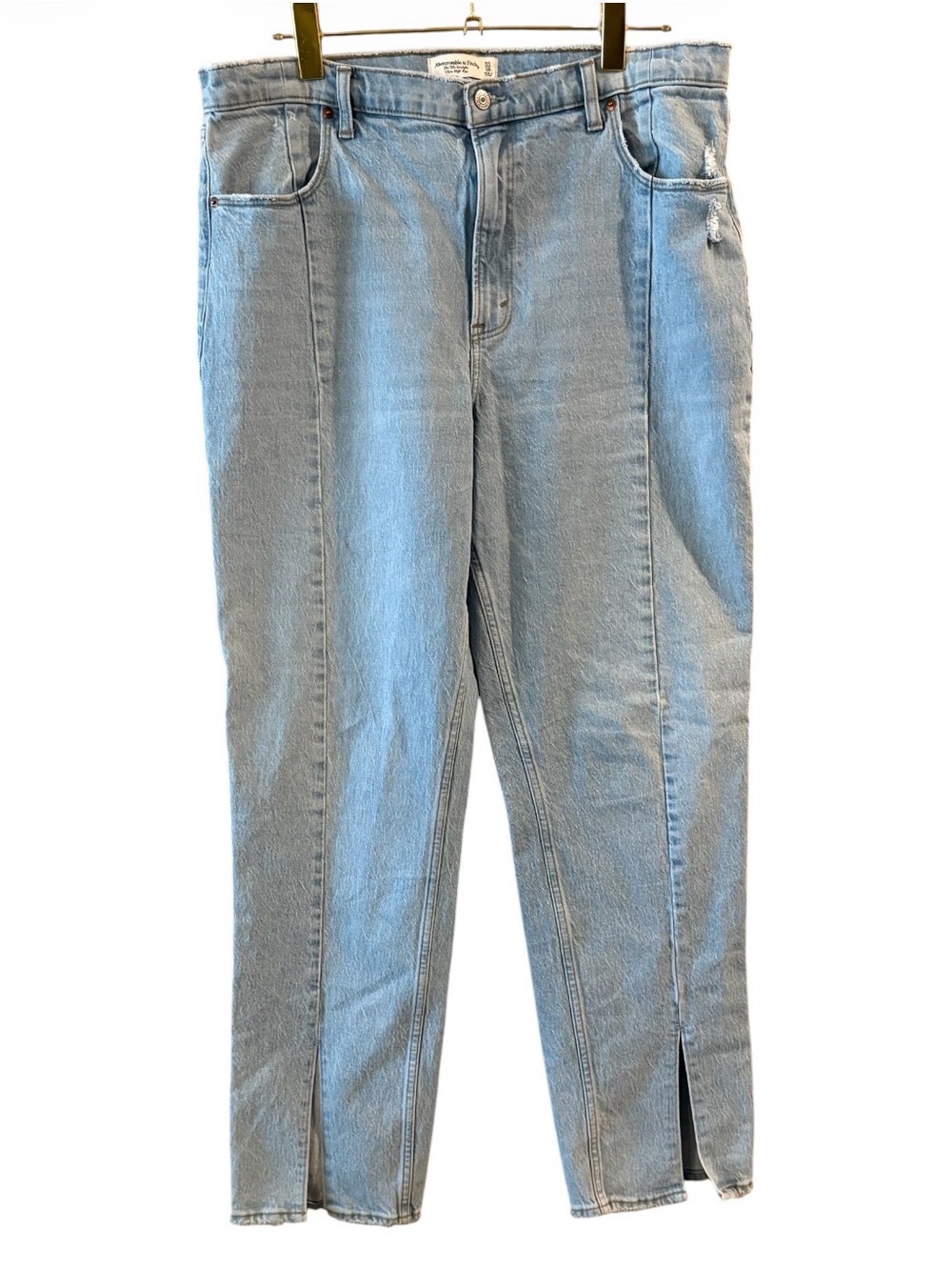 Abercrombie & Fitch 90s Straight Ultra High Rise Light Wash Side Slit Hem 16 - Picture 2 of 15